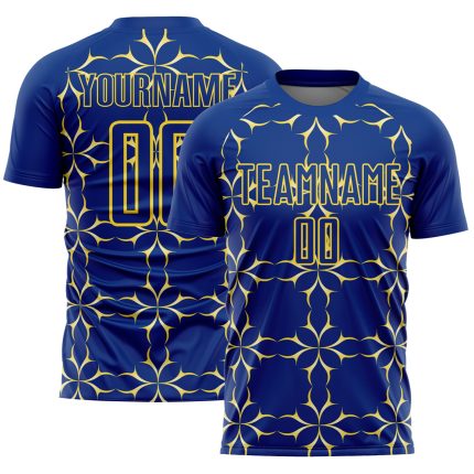 Custom Name and Number Soccer Jersey - Personalized Sublimation Yellow Damask Pattern Uniform Personalized Royal Yellow Damask