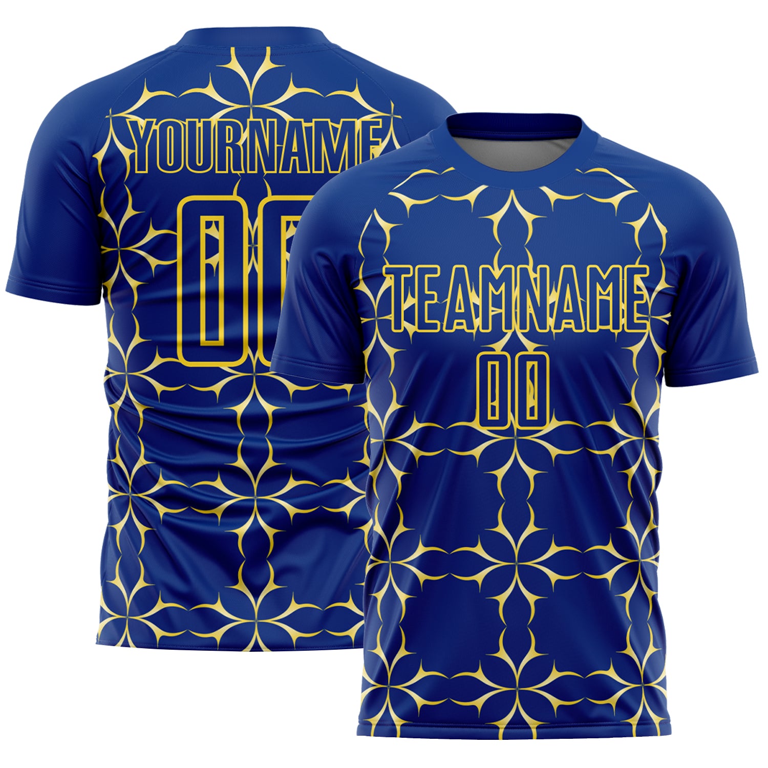 Custom Name and Number Soccer Jersey - Personalized Sublimation Yellow Damask Pattern Uniform Personalized Royal Yellow Damask