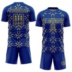 Custom Name and Number Soccer Jersey - Personalized Sublimation Yellow Damask Pattern Uniform Personalized Royal Yellow Damask