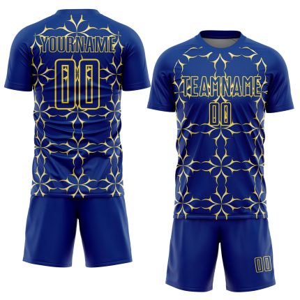 Custom Name and Number Soccer Jersey - Personalized Sublimation Yellow Damask Pattern Uniform Personalized Royal Yellow Damask