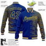 Custom Name Number Bomber Jacket Varsity Letterman 3D Pattern Royal Yellow Halftone Design Full-Snap Personalized Royal Yellow
