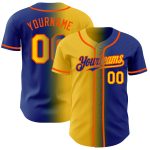 Custom Name and Number Personalized Yellow-Orange Gradient Baseball Jersey - Authentic Team Apparel Personalized Royal Yellow-Orange
