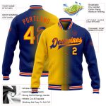 Custom Name Number Bomber Jacket Yellow-Orange Gradient Varsity Letterman Fashion Full-Snap Personalized Team Apparel Personalized