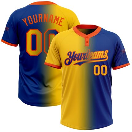 Custom Name and Number Unisex Fashion Softball Jersey - Personalized Royal Yellow-Orange Gradient, Two-Button Design Personalized