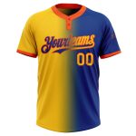 Custom Name and Number Unisex Fashion Softball Jersey - Personalized Royal Yellow-Orange Gradient, Two-Button Design Personalized