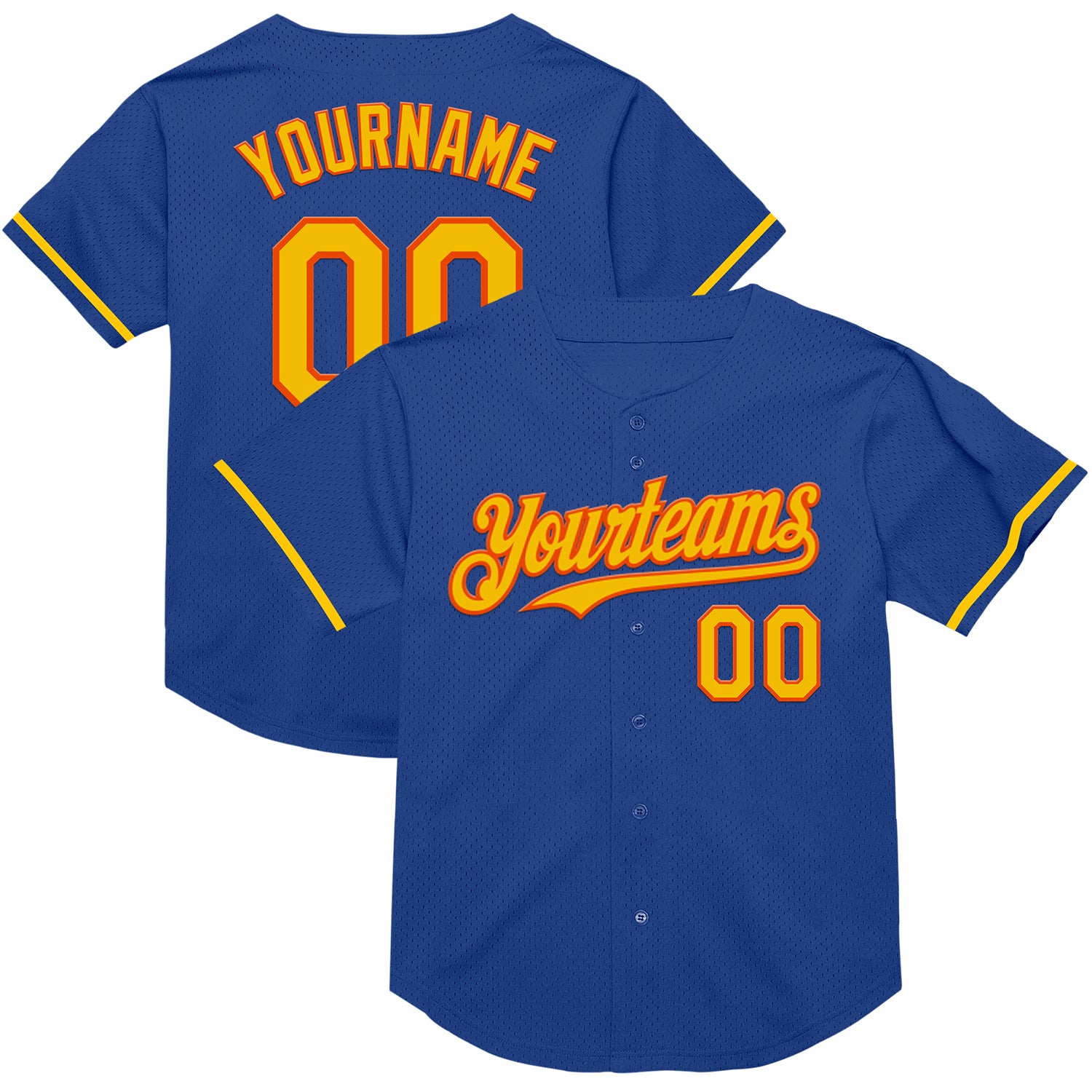 Custom Name Number Authentic Throwback Baseball Jersey - Personalized Yellow-Orange Mesh Team Jersey Personalized Royal Yellow-Orange