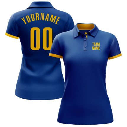 Custom Team Name and Number Personalized Royal Yellow Golf Polo Shirt - Performance Apparel Personalized Royal Yellow Performance