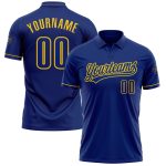 Custom Name and Number Personalized Royal Yellow Golf Polo Shirt for Team Performance Personalized Royal Yellow Performance