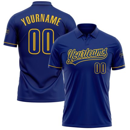 Custom Name and Number Personalized Royal Yellow Golf Polo Shirt for Team Performance Personalized Royal Yellow Performance