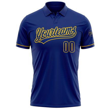 Custom Name and Number Personalized Royal Yellow Golf Polo Shirt for Team Performance Personalized Royal Yellow Performance