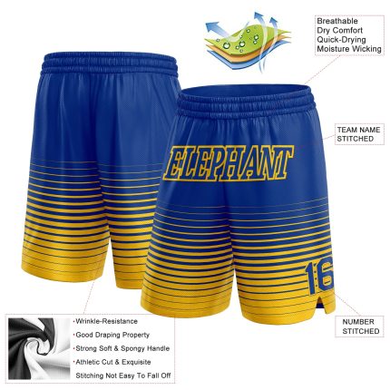 Custom Team Basketball Shorts with Personalized Name and Number, Royal Yellow Pinstripe Fade Design Personalized Royal Yellow