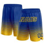 Custom Team Basketball Shorts with Personalized Name and Number, Royal Yellow Pinstripe Fade Design Personalized Royal Yellow