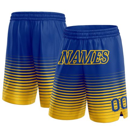 Custom Team Basketball Shorts with Personalized Name and Number, Royal Yellow Pinstripe Fade Design Personalized Royal Yellow