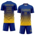 Custom Name and Number Soccer Jersey - Personalized Royal Yellow Pinstripe Fade Fashion Sublimation Uniform Personalized