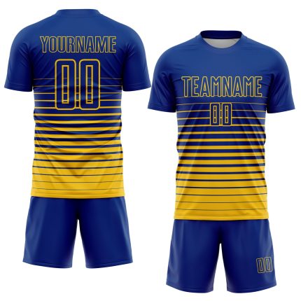Custom Name and Number Soccer Jersey - Personalized Royal Yellow Pinstripe Fade Fashion Sublimation Uniform Personalized