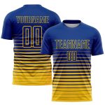 Custom Name and Number Soccer Jersey - Personalized Royal Yellow Pinstripe Fade Fashion Sublimation Uniform Personalized