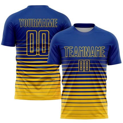 Custom Name and Number Soccer Jersey - Personalized Royal Yellow Pinstripe Fade Fashion Sublimation Uniform Personalized