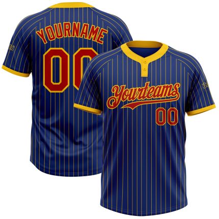 Custom Name and Number Unisex Softball Jersey - Personalized Royal Yellow Pinstripe Two-Button Design Personalized Royal