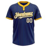 Custom Royal Yellow Pinstripe Softball Jersey with Name & Number - Unisex Two-Button Design Personalized Royal Yellow Pinstripe