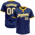 Custom Royal Yellow Pinstripe Softball Jersey with Name & Number - Unisex Two-Button Design Personalized Royal Yellow Pinstripe
