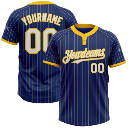 Custom Royal Yellow Pinstripe Softball Jersey with Name & Number - Unisex Two-Button Design Personalized Royal Yellow Pinstripe