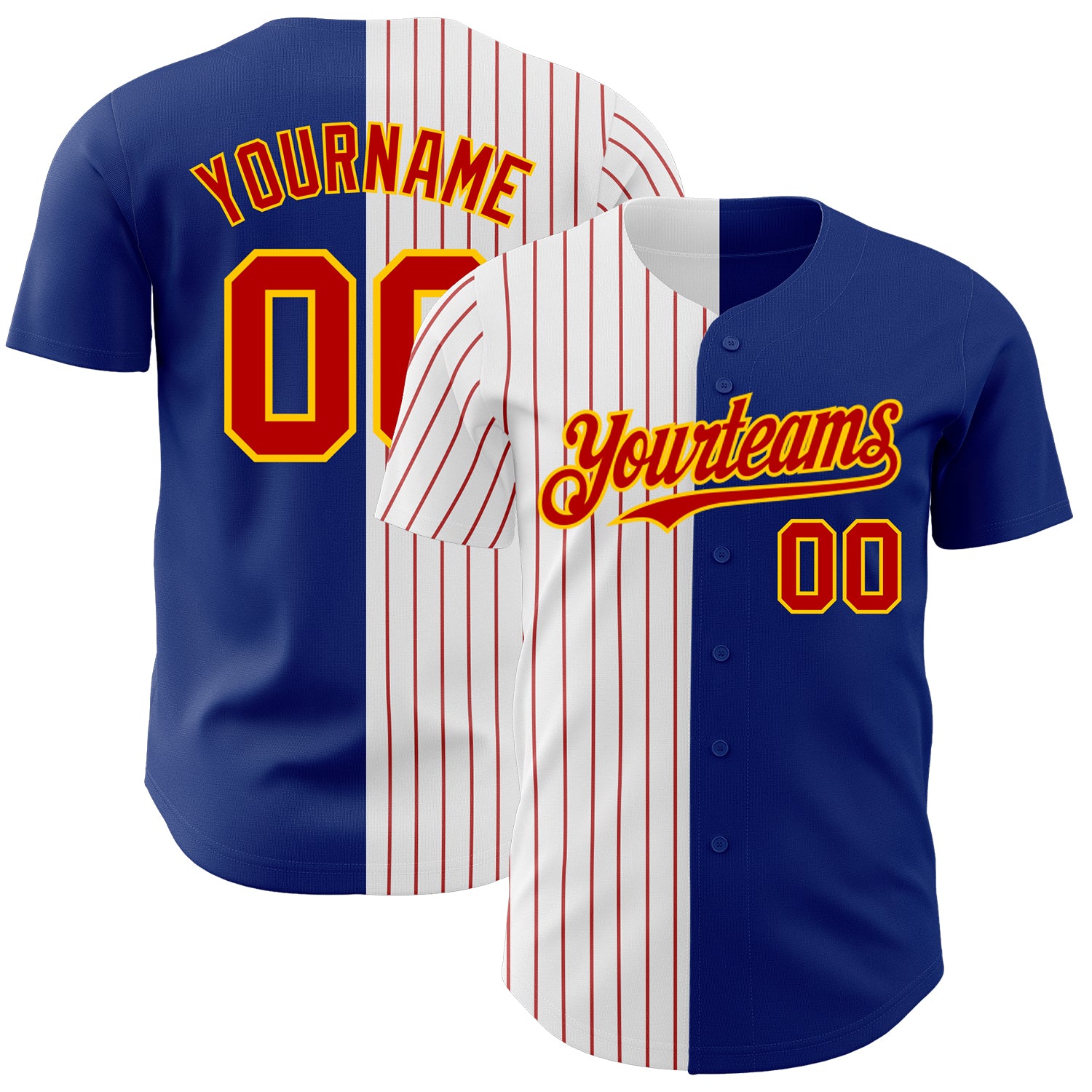 Custom Name Number Personalized Yellow-Red Pinstripe Baseball Jersey - Authentic Split Fashion Team Jersey Personalized Royal