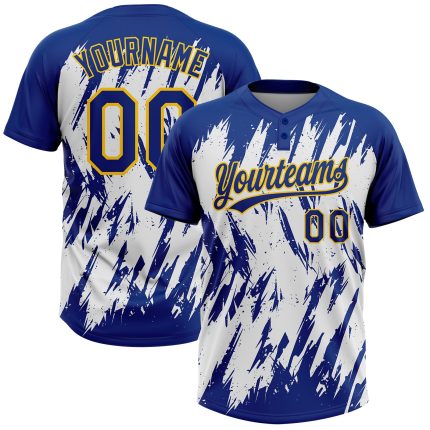 Custom Name and Number Unisex Softball Jersey - 3D Yellow White Abstract Design, Two-Button, Soft Fabric, Personalized Team Apparel