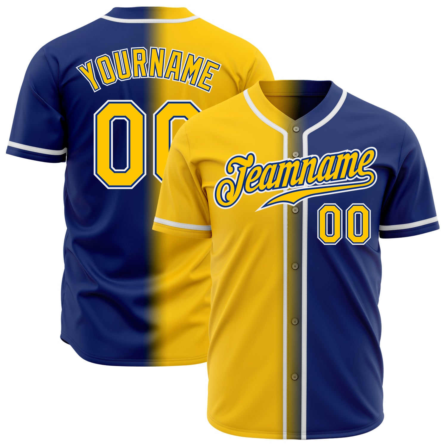 Custom Name Number Baseball Jersey - Personalized Royal Yellow-White Authentic Gradient Fashion Design Personalized Royal