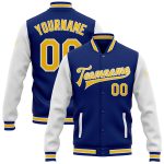 Custom Yellow White Varsity Letterman Bomber Jacket with Personalized Name and Number, Full-Snap Two Tone Design Personalized