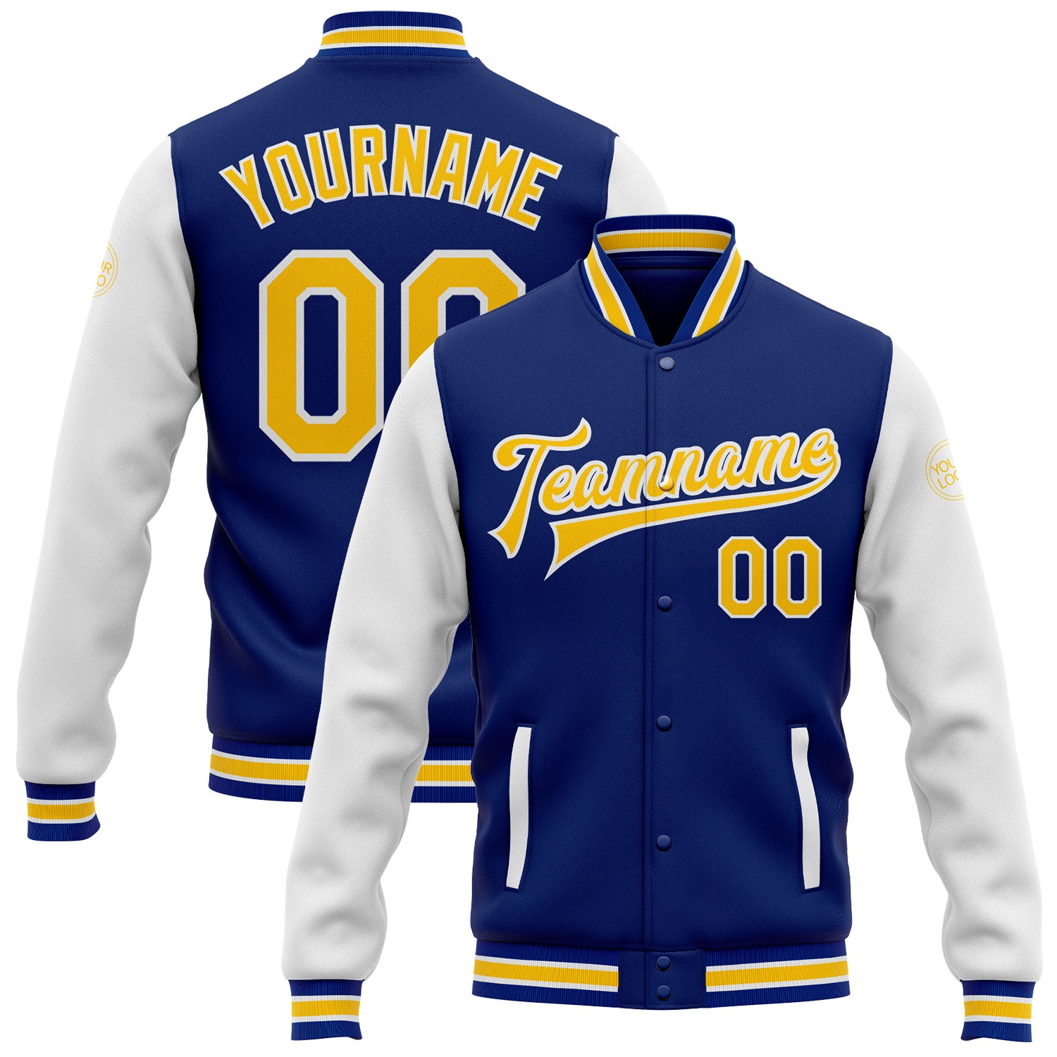 Custom Yellow White Varsity Letterman Bomber Jacket with Personalized Name and Number, Full-Snap Two Tone Design Personalized