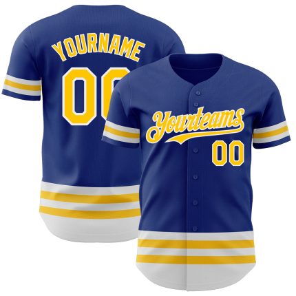 Custom Name and Number Baseball Jersey - Personalized Authentic Yellow-White Line Team Jersey Personalized Royal Yellow-White