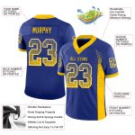 Custom Personalized Football Jersey - Royal Yellow-White Mesh Drift Design with Name and Number Personalized Royal Yellow-White
