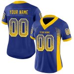 Custom Personalized Football Jersey - Royal Yellow-White Mesh Drift Design with Name and Number Personalized Royal Yellow-White
