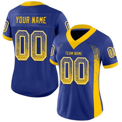 Custom Personalized Football Jersey - Royal Yellow-White Mesh Drift Design with Name and Number Personalized Royal Yellow-White