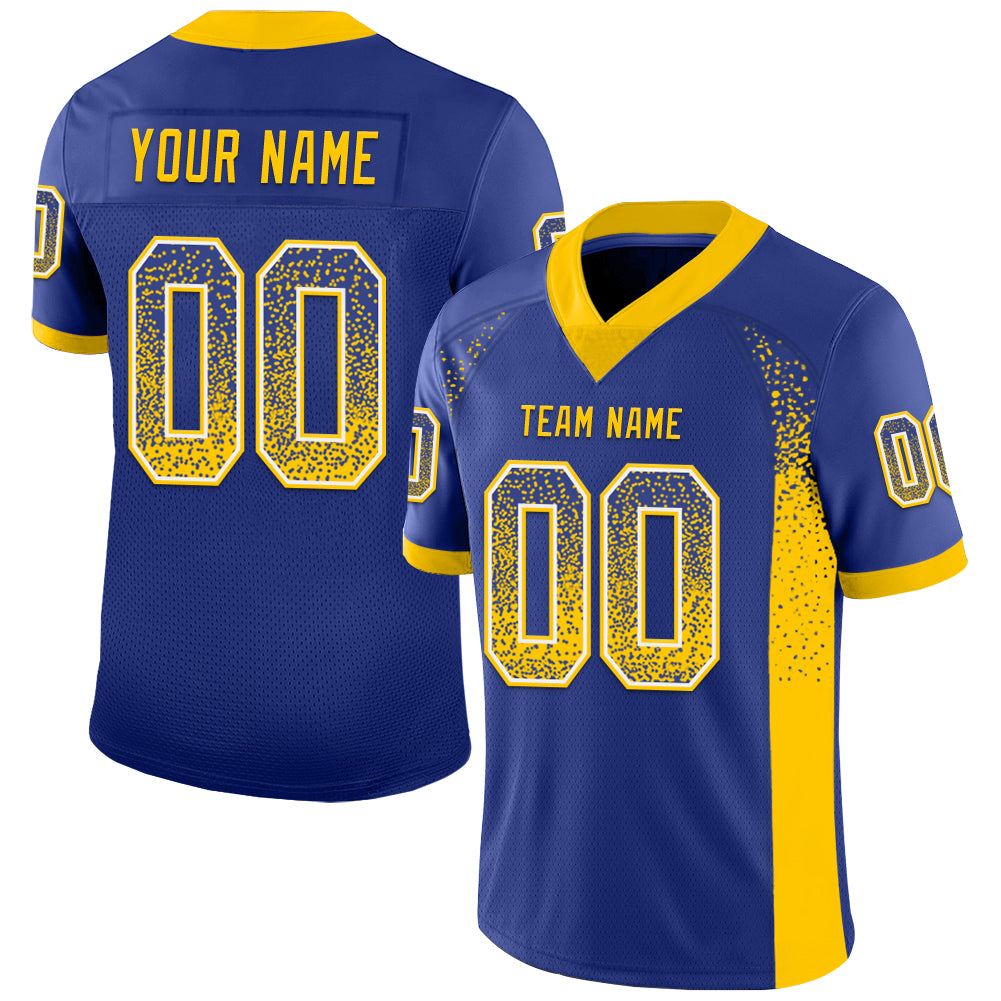Custom Personalized Football Jersey - Royal Yellow-White Mesh Drift Design with Name and Number Personalized Royal Yellow-White