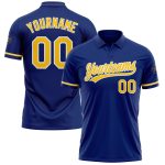Custom Name and Number Performance Golf Polo Shirt - Yellow-White Royal Style Personalized Royal Yellow-White Performance