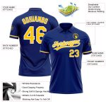 Custom Name and Number Performance Golf Polo Shirt - Yellow-White Royal Style Personalized Royal Yellow-White Performance