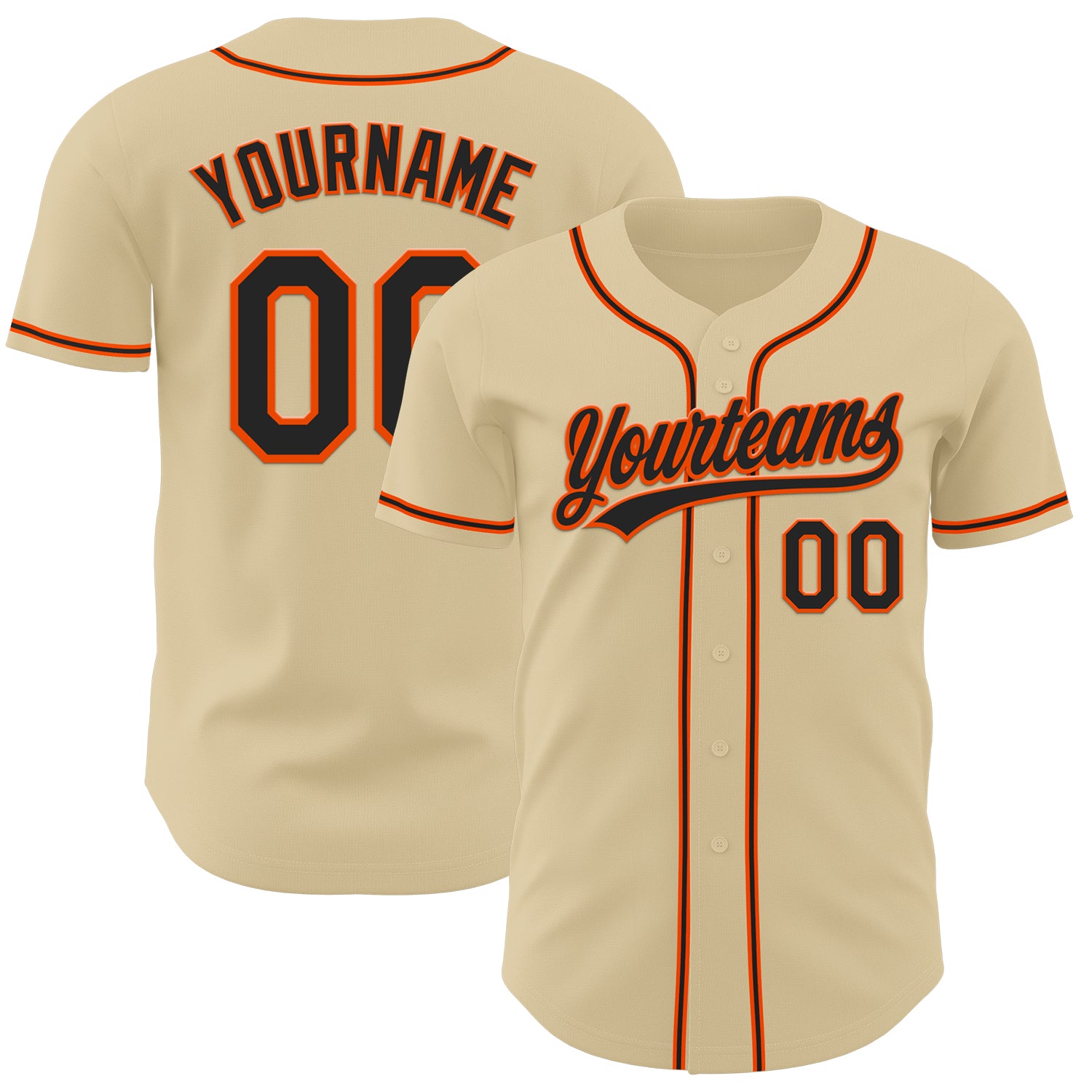 Personalized Black-Orange Baseball Jersey | Authentic Sand Design Personalized Sand Black-Orange Authentic Baseball Jersey