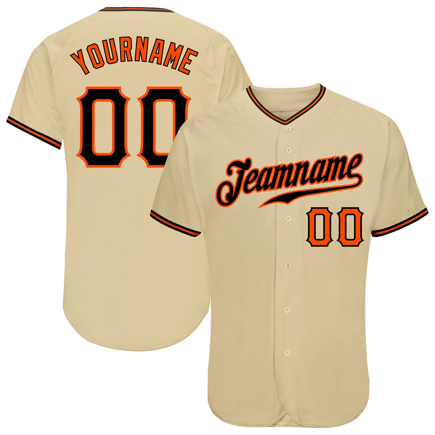 Custom Name and Number Baseball Jersey - Personalized Black-Orange Sand Team Jersey Personalized Sand Black-Orange Authentic
