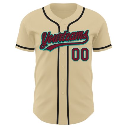 Custom Name and Number Baseball Jersey - Personalized Crimson Black-Aqua Authentic Team Gear Personalized Sand Crimson Black-Aqua