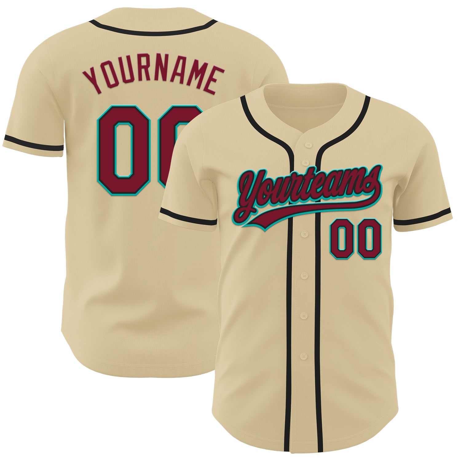 Custom Name and Number Baseball Jersey - Personalized Crimson Black-Aqua Authentic Team Gear Personalized Sand Crimson Black-Aqua