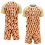 Custom Name and Number Soccer Jersey - Personalized Sand Crimson Geometric Shapes Uniform Personalized Sand Crimson Geometric