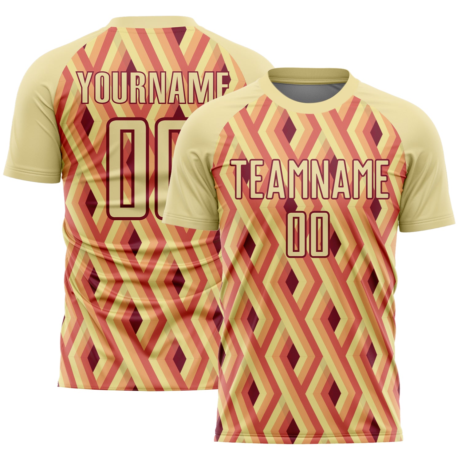 Custom Name and Number Soccer Jersey - Personalized Sand Crimson Geometric Shapes Uniform Personalized Sand Crimson Geometric