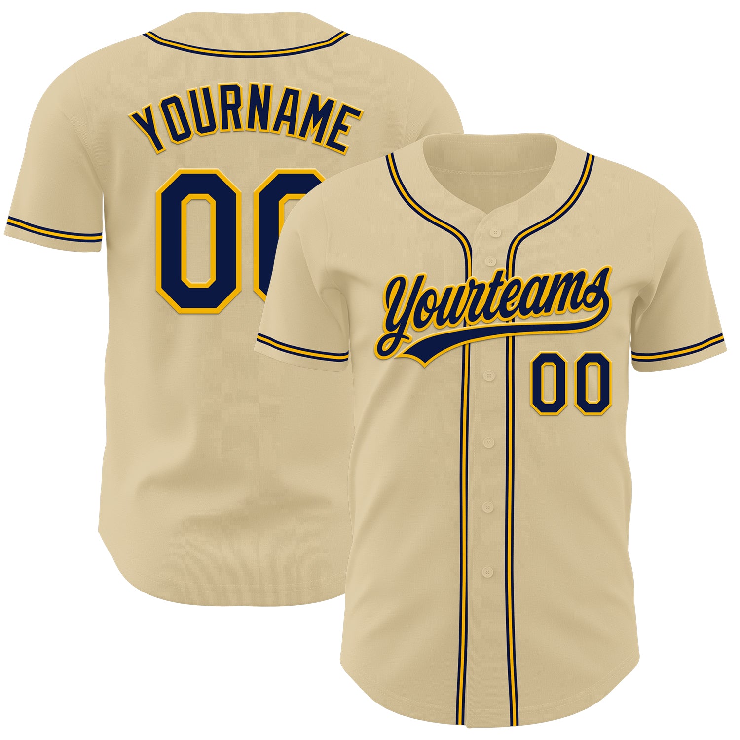Custom Name and Number Personalized Navy-Gold Baseball Jersey - Authentic Team Gear Personalized Sand Navy-Gold Authentic