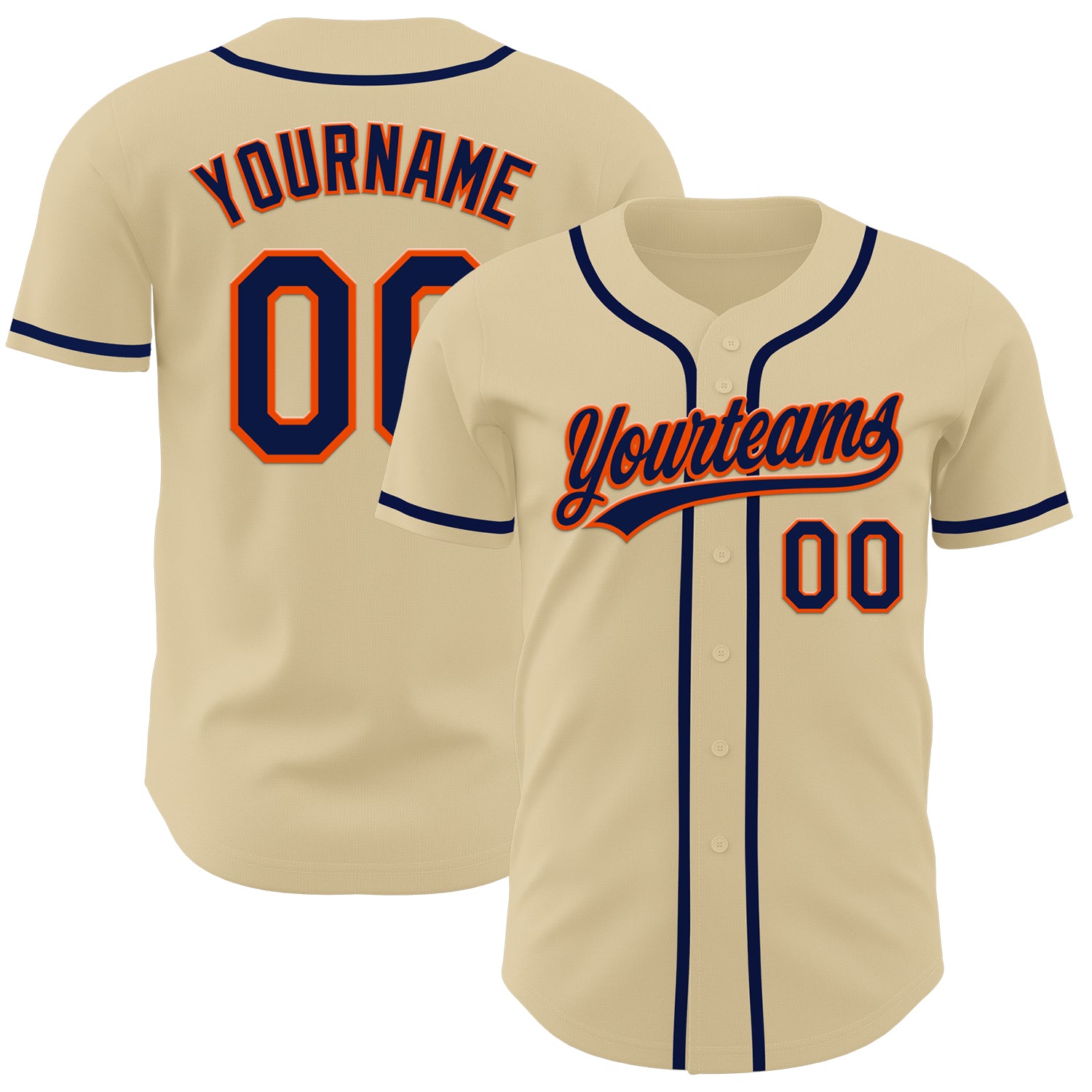 Custom Name and Number Personalized Sand Navy-Orange Baseball Jersey Authentic Team Apparel Personalized Sand Navy-Orange