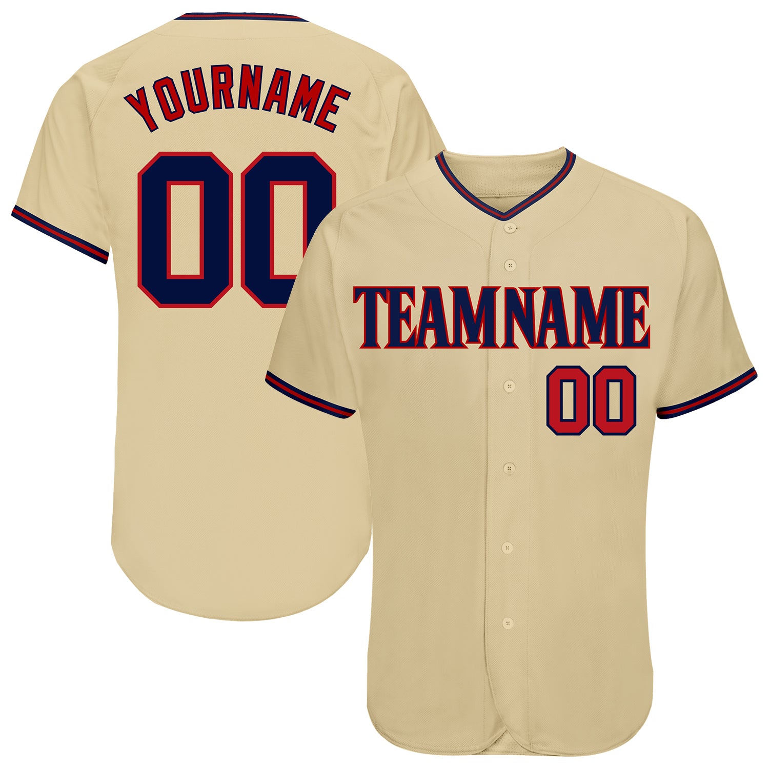 Custom Name and Number Authentic Baseball Jersey - Personalized Navy-Red Team Gear Personalized Sand Navy-Red Authentic Baseball