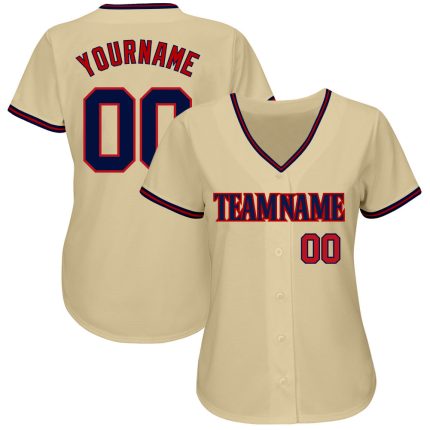 Custom Name and Number Authentic Baseball Jersey - Personalized Navy-Red Team Gear Personalized Sand Navy-Red Authentic Baseball