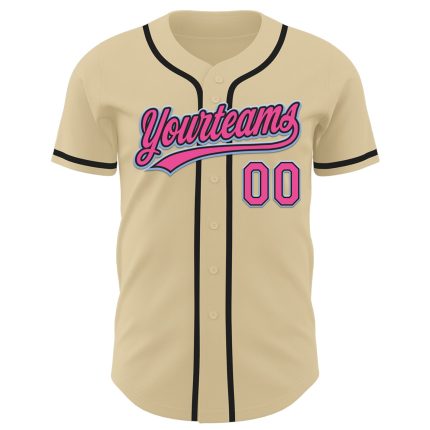 Custom Name and Number Baseball Jersey - Sand Pink, Black, Light Blue Authentic Design Personalized Sand Pink Black-Light