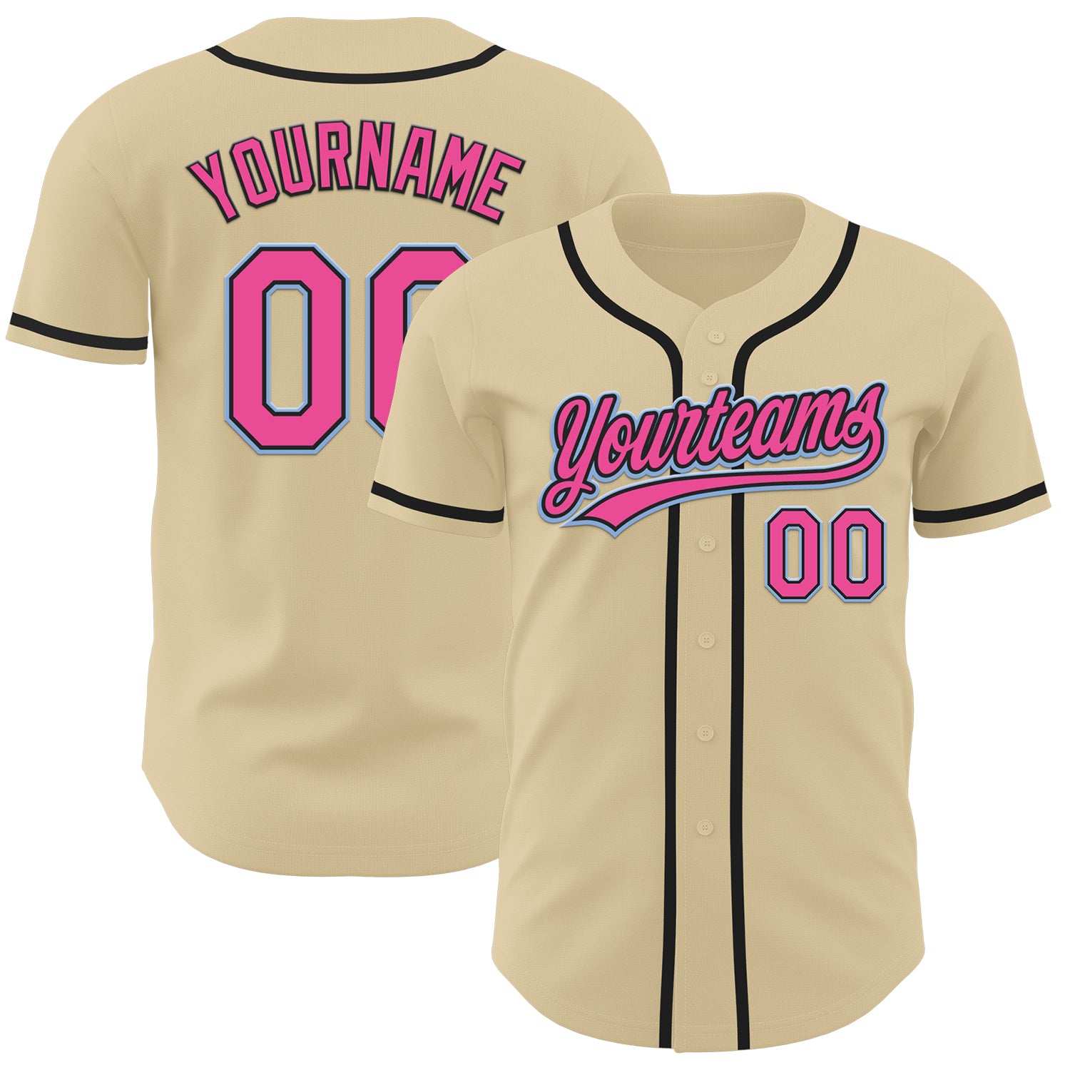 Custom Name and Number Baseball Jersey - Sand Pink, Black, Light Blue Authentic Design Personalized Sand Pink Black-Light