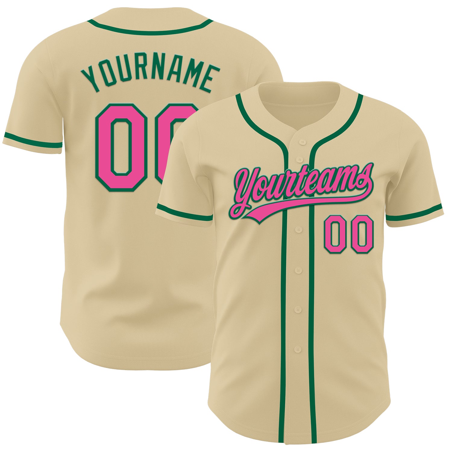 Custom Name and Number Authentic Baseball Jersey in Sand Pink and Kelly Green - Personalized Team Jersey Personalized Sand